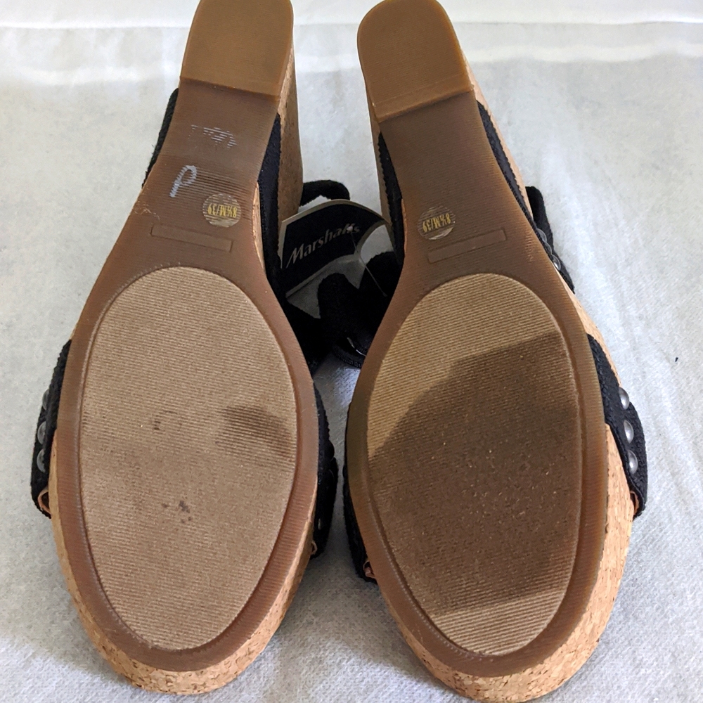 Lucky Brand LP-Maxyne Women's Black Textile Upper Cork Wedge Sandals - Picture 10 of 11